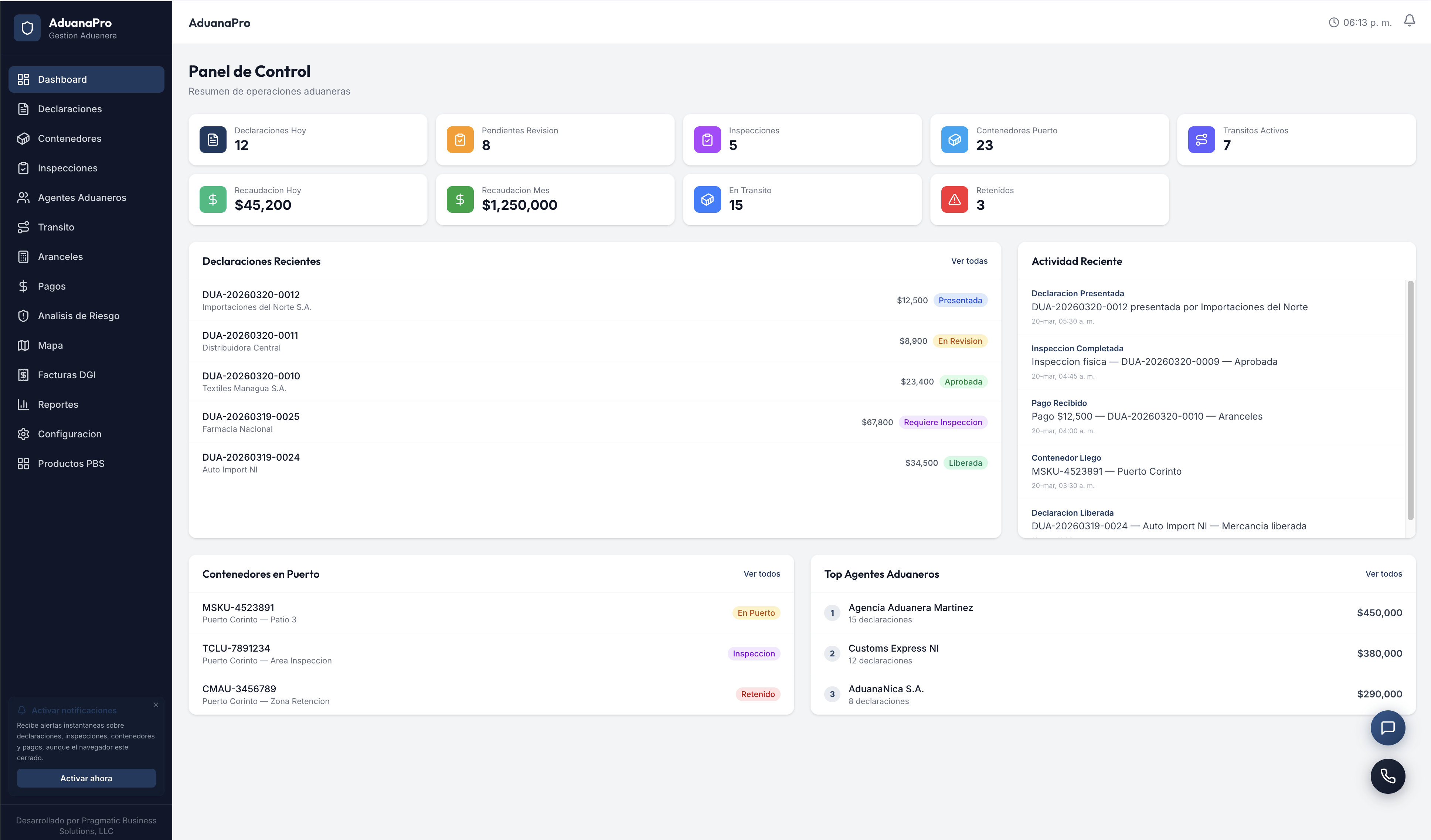 Panel de administración — AduanaPro