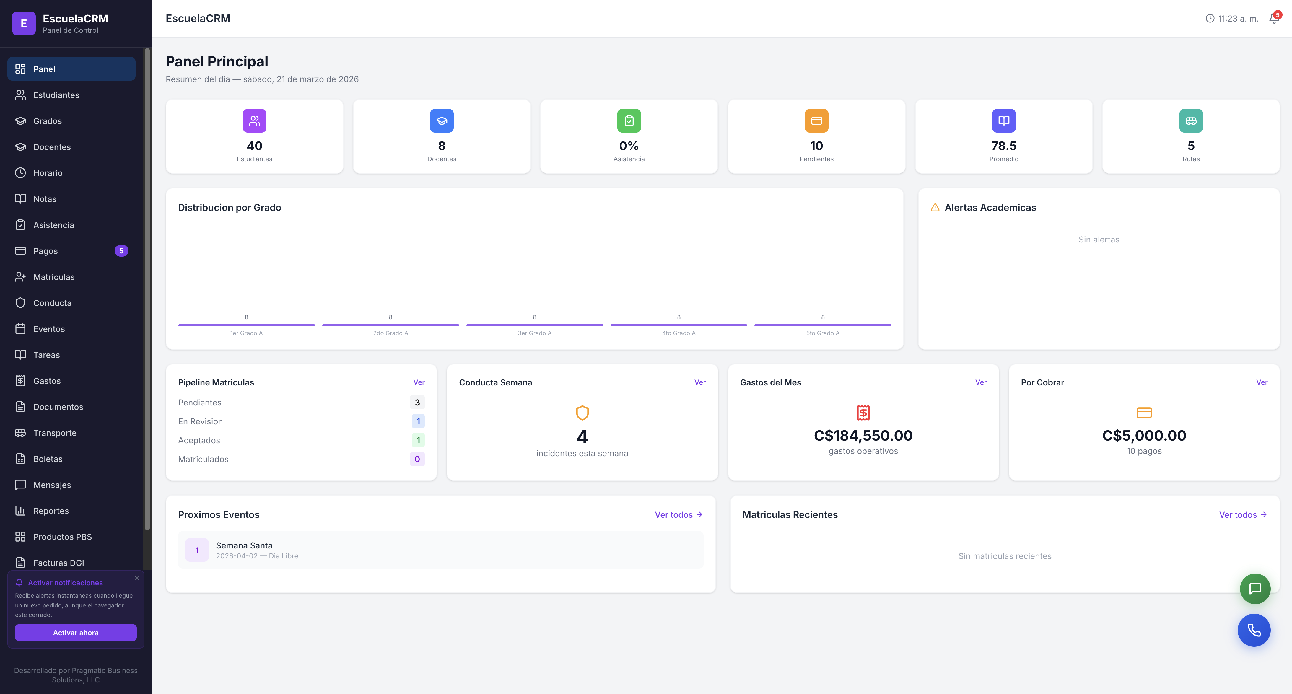 Panel — EscuelaCRM