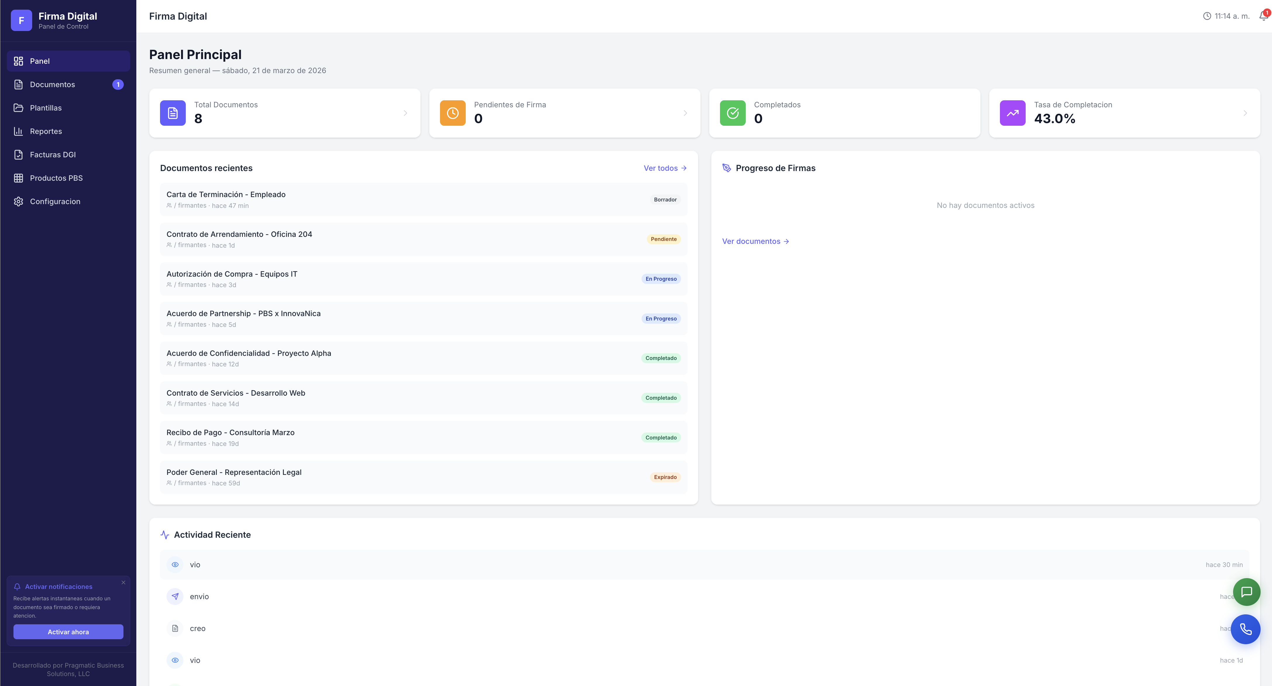 Panel de administración — Firma Digital