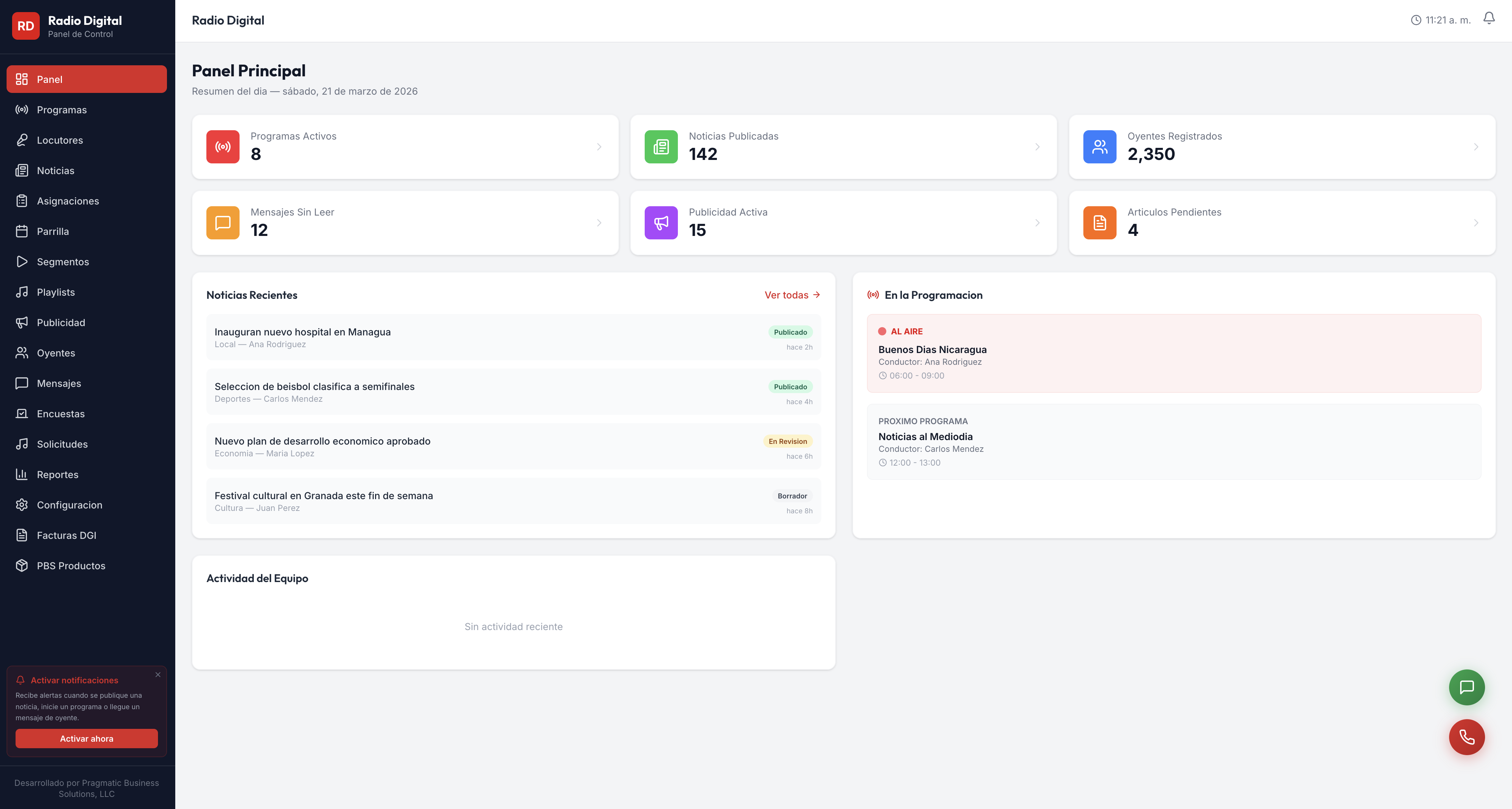 Panel — Radio Digital