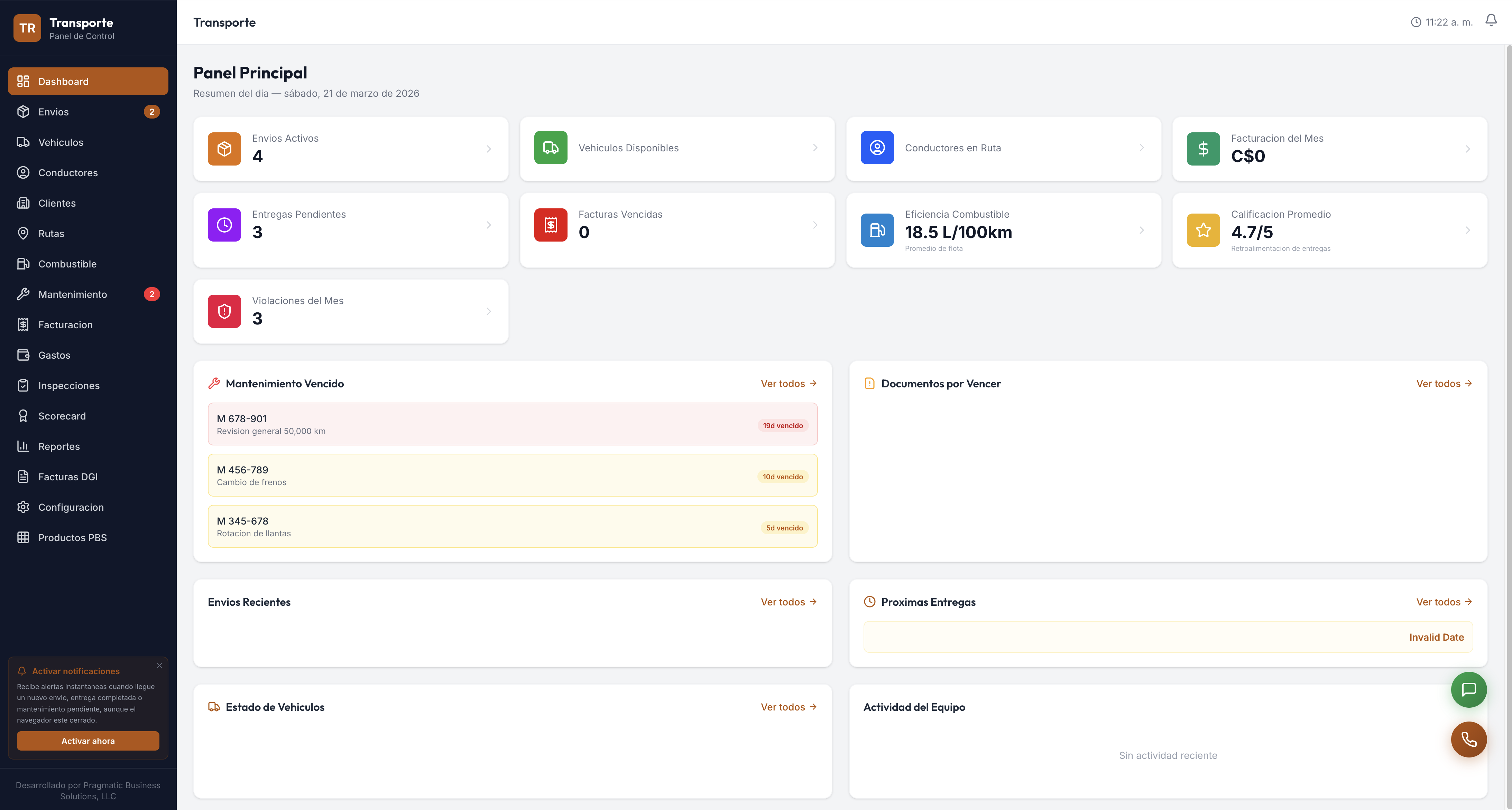 Panel — Transporte